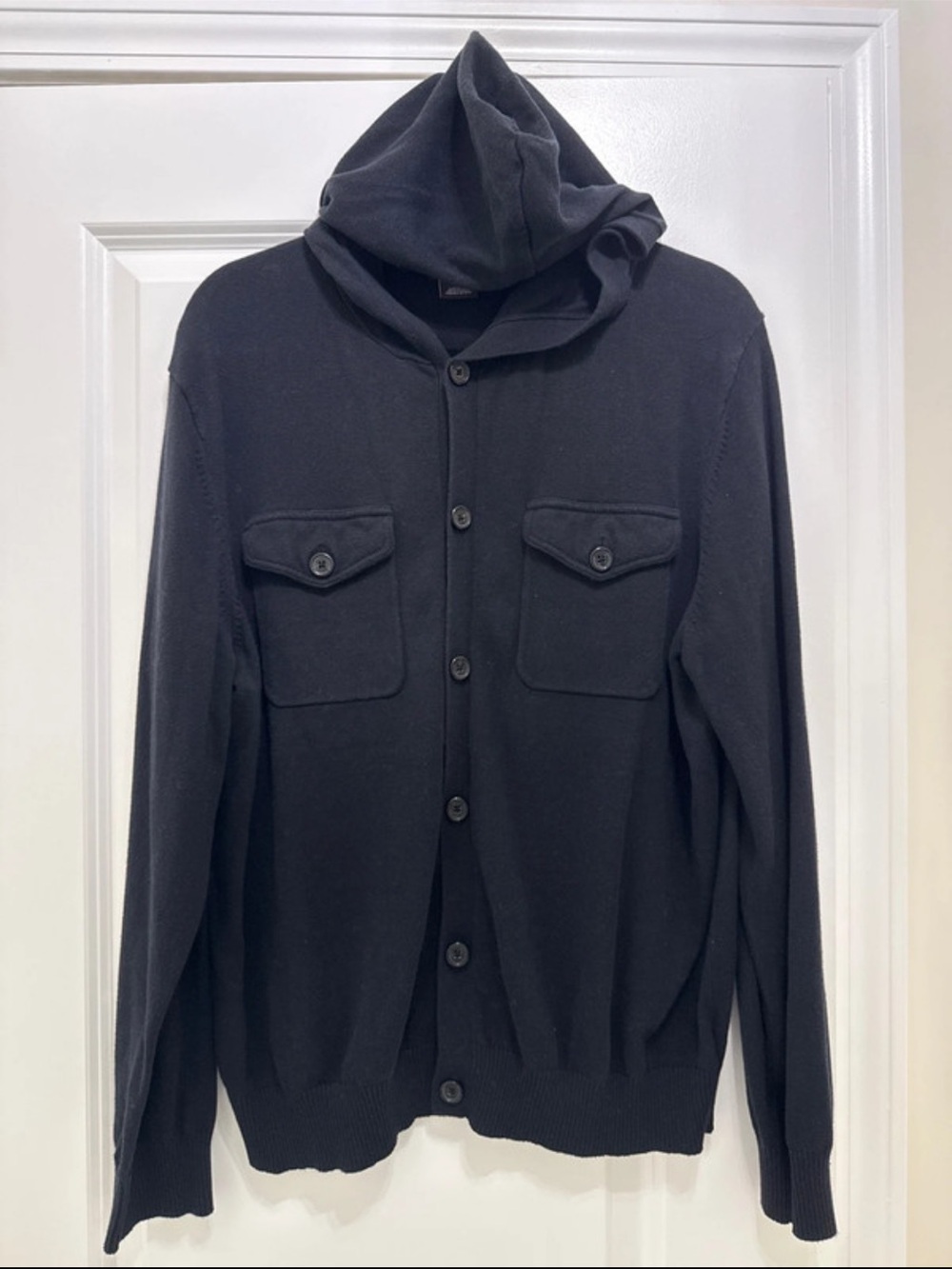 Michael Kors Black Hooded Button-Up Cardigan